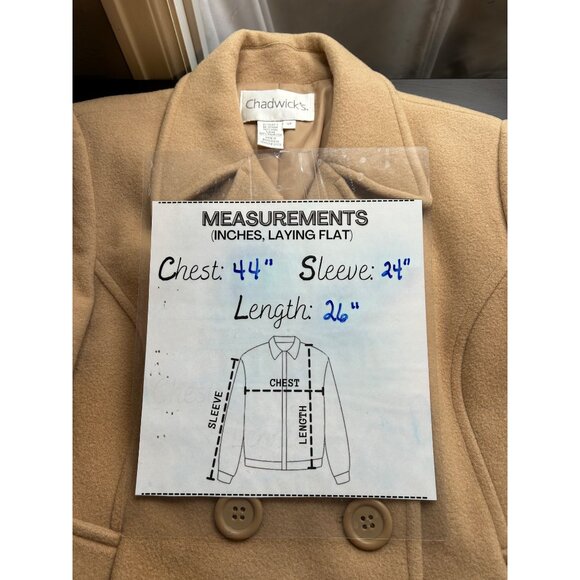 Chadwicks Wool Peacoat Womens 12P Tan Camel Double Breastd Jacket Timeless Style - Picture 7 of 8